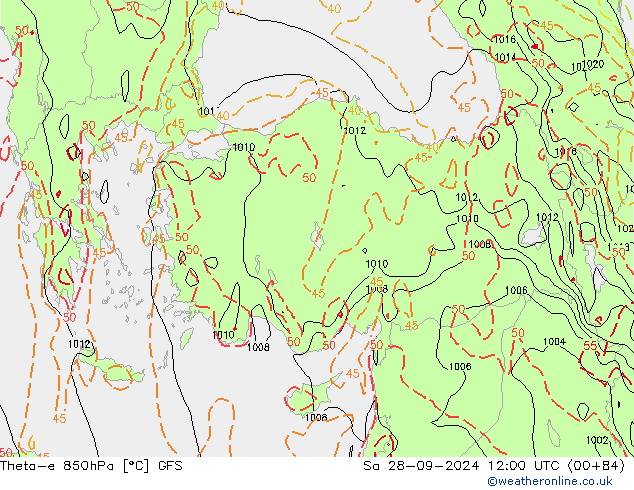 Theta-e 850hPa GFS sab 28.09.2024 12 UTC