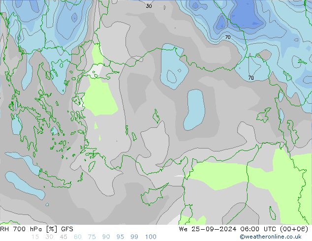 RH 700 hPa GFS We 25.09.2024 06 UTC