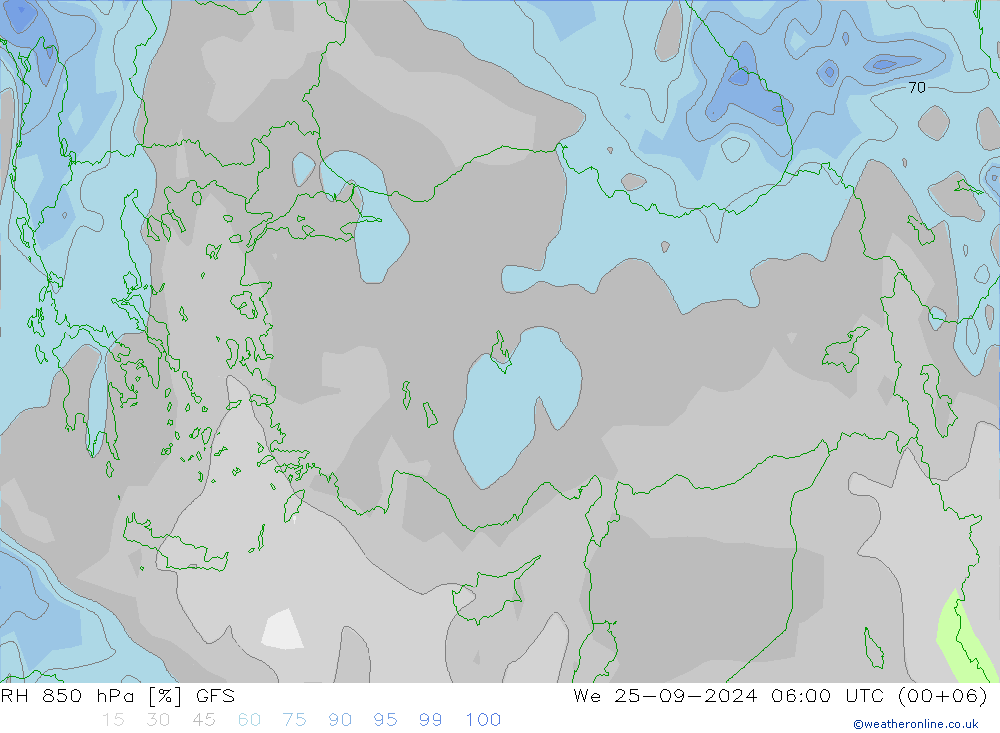 RH 850 hPa GFS We 25.09.2024 06 UTC