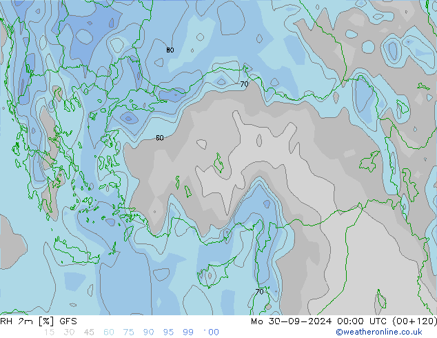 Humidité rel. 2m GFS lun 30.09.2024 00 UTC