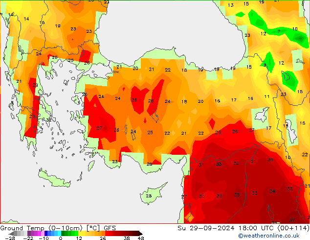 Ground Temp (0-10cm) GFS Ne 29.09.2024 18 UTC