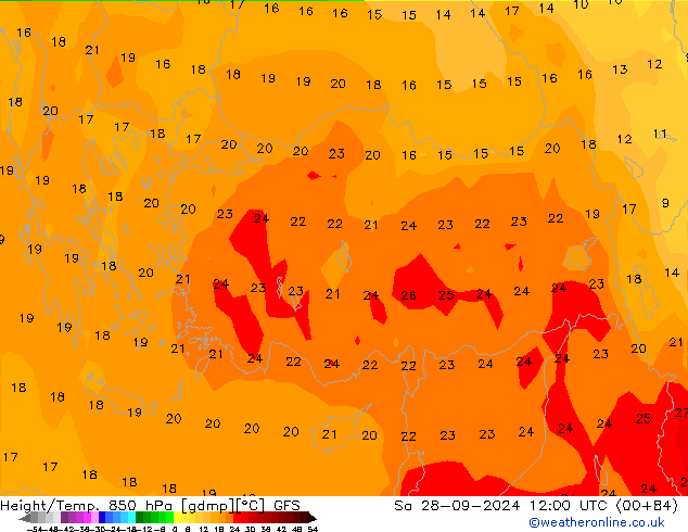 Height/Temp. 850 hPa GFS sab 28.09.2024 12 UTC