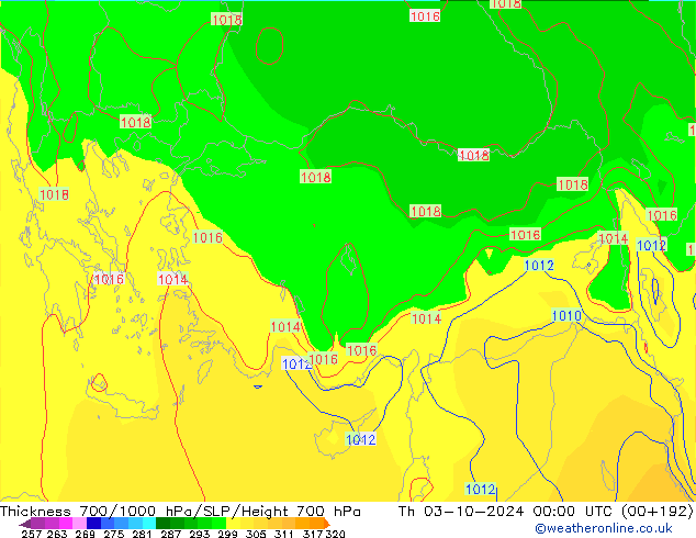 Thck 700-1000 hPa GFS Th 03.10.2024 00 UTC