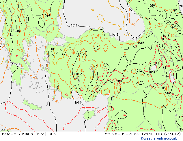 Theta-e 700hPa GFS Çar 25.09.2024 12 UTC