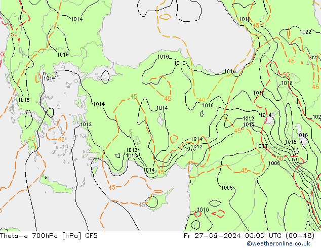 Theta-e 700hPa GFS Fr 27.09.2024 00 UTC