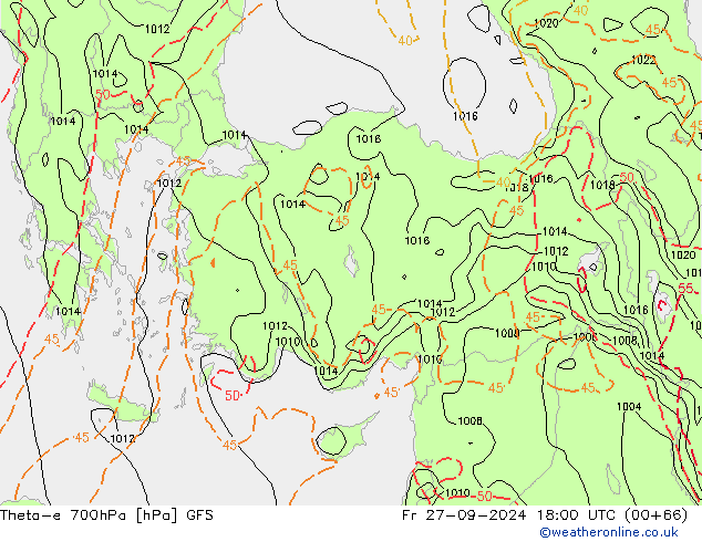 Theta-e 700hPa GFS Fr 27.09.2024 18 UTC