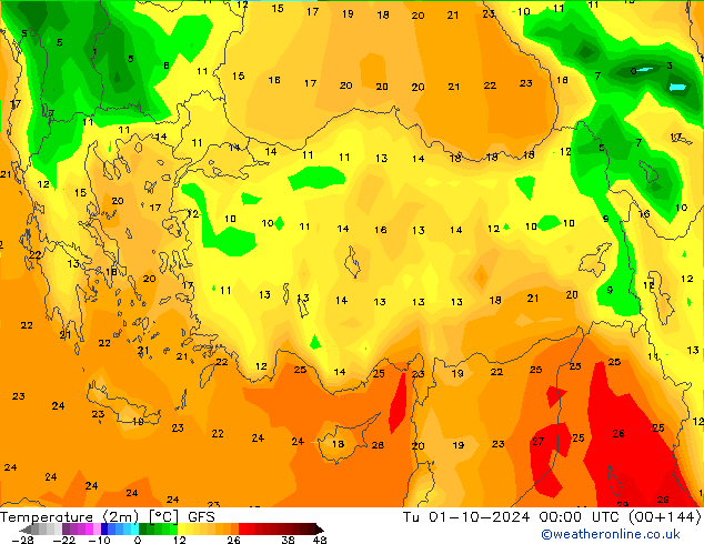 Temperature (2m) GFS Út 01.10.2024 00 UTC