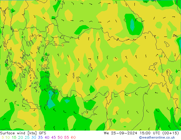 ветер 10 m GFS ср 25.09.2024 15 UTC