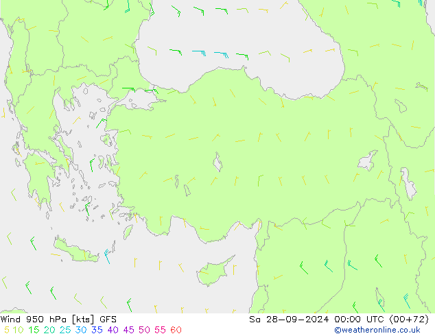 Wind 950 hPa GFS Sa 28.09.2024 00 UTC