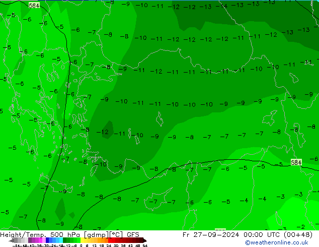 Z500/Rain (+SLP)/Z850 GFS  27.09.2024 00 UTC