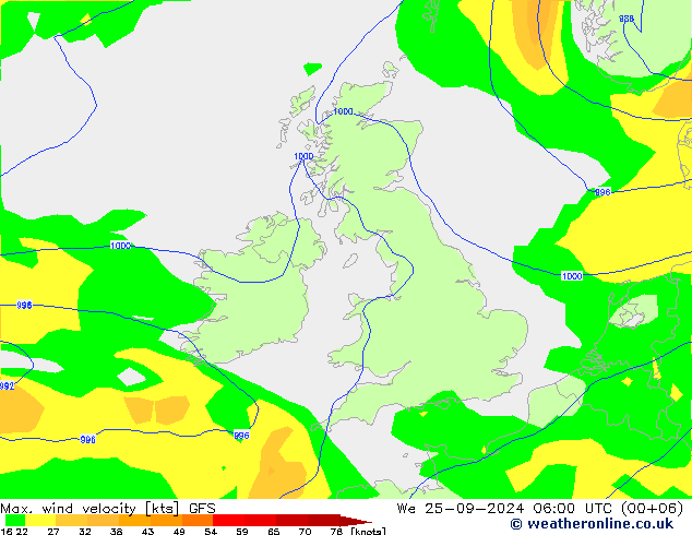 Max. wind velocity GFS St 25.09.2024 06 UTC