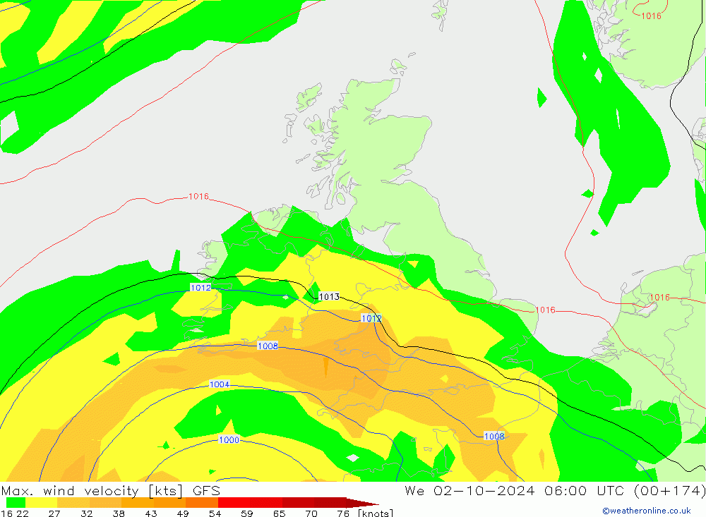 Max. wind velocity GFS mer 02.10.2024 06 UTC