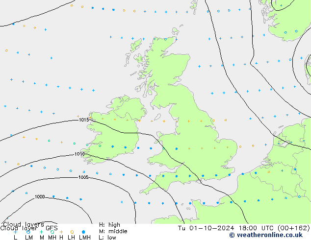 Chmura warstwa GFS wto. 01.10.2024 18 UTC