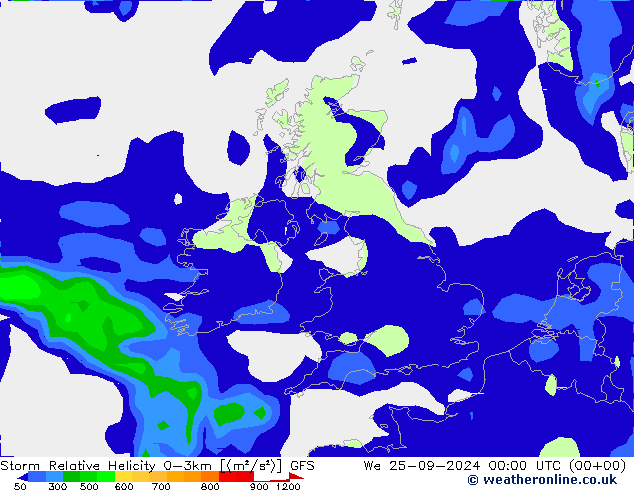 Storm Relative Helicity GFS We 25.09.2024 00 UTC