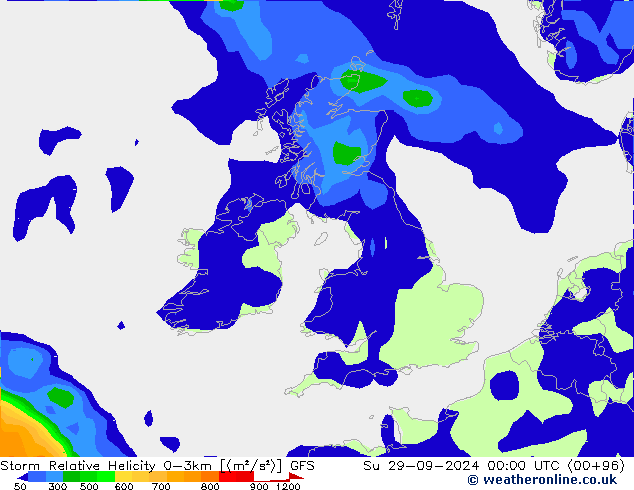 Storm Relative Helicity GFS Su 29.09.2024 00 UTC