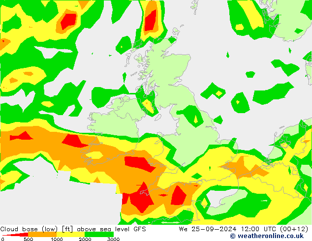 Cloud base (low) GFS We 25.09.2024 12 UTC