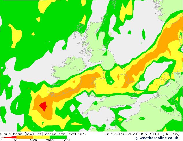 Cloud base (low) GFS пт 27.09.2024 00 UTC