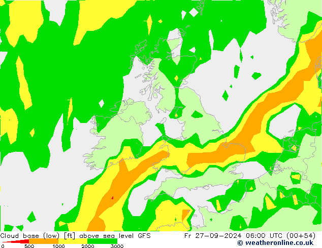 Cloud base (low) GFS пт 27.09.2024 06 UTC