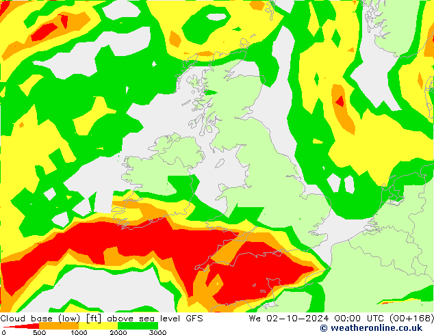 Wolkenbasis (Laag) GFS oktober 2024