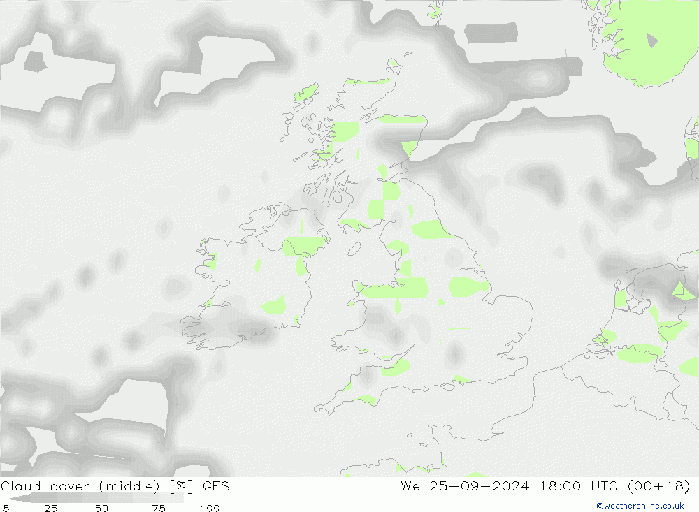 Cloud cover (middle) GFS We 25.09.2024 18 UTC