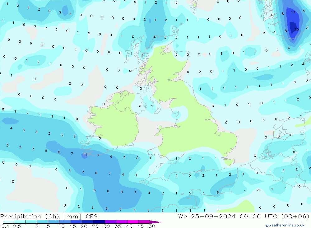 Z500/Rain (+SLP)/Z850 GFS We 25.09.2024 06 UTC