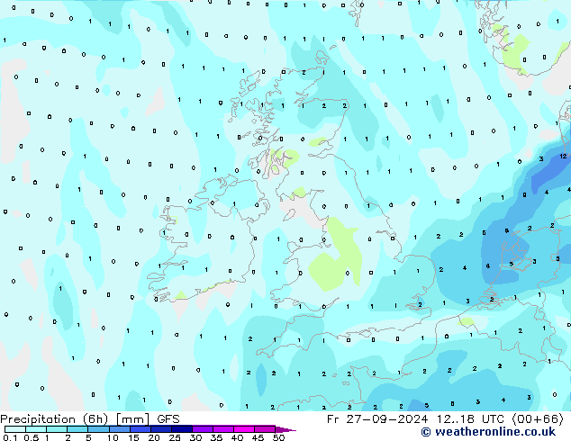 Totale neerslag (6h) GFS vr 27.09.2024 18 UTC