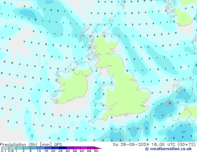 Precipitation (6h) GFS Sa 28.09.2024 00 UTC