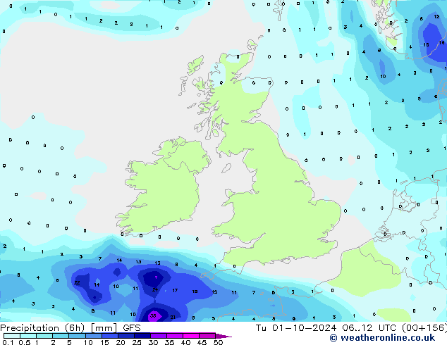 Z500/Rain (+SLP)/Z850 GFS Tu 01.10.2024 12 UTC