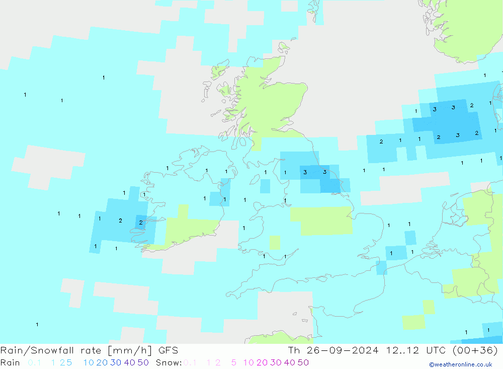 Rain/Snowfall rate GFS Th 26.09.2024 12 UTC