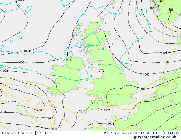 Theta-e 850hPa GFS We 25.09.2024 03 UTC