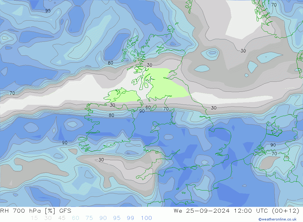 RH 700 hPa GFS St 25.09.2024 12 UTC