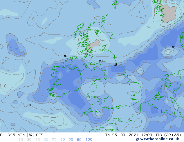 RH 925 hPa GFS Th 26.09.2024 12 UTC