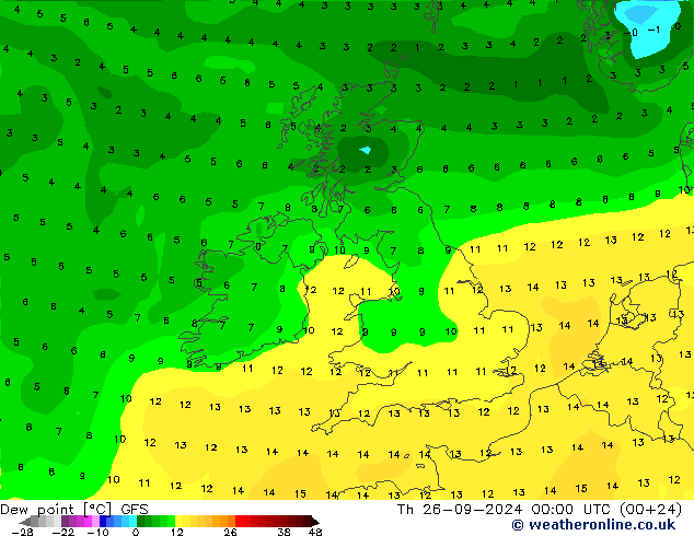 Dew point GFS Th 26.09.2024 00 UTC