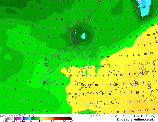 Dew point GFS Th 26.09.2024 12 UTC