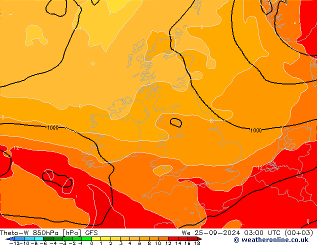 Theta-W 850hPa GFS mer 25.09.2024 03 UTC