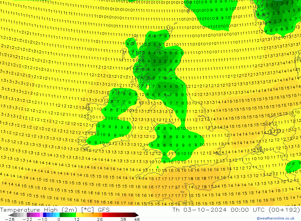 Temperature High (2m) GFS October 2024