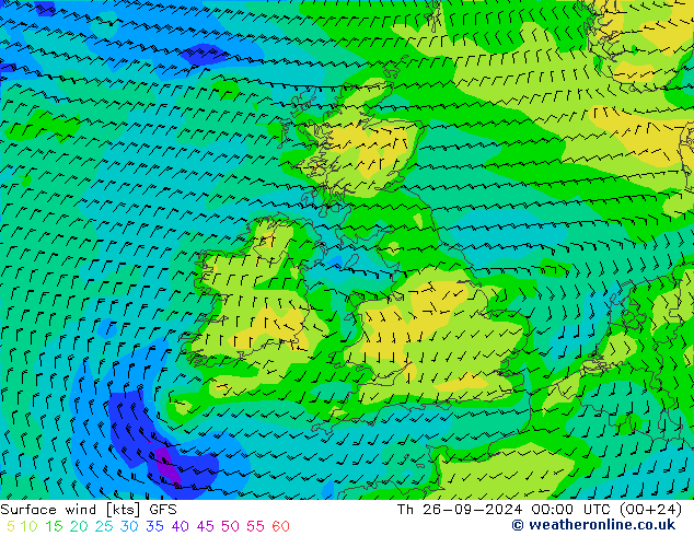 Surface wind GFS Th 26.09.2024 00 UTC