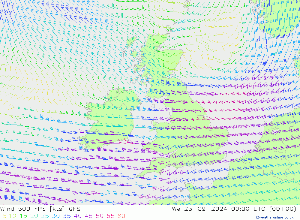 Vento 500 hPa GFS mer 25.09.2024 00 UTC