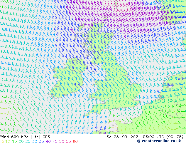 Wind 500 hPa GFS Sa 28.09.2024 06 UTC