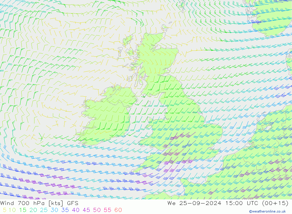 Viento 700 hPa GFS mié 25.09.2024 15 UTC