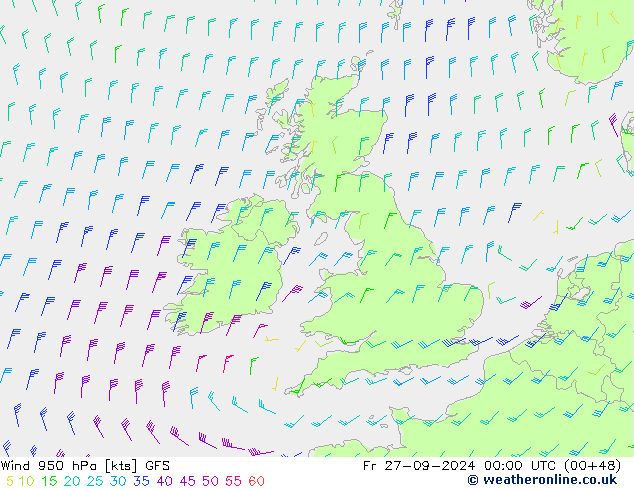 Wind 950 hPa GFS Fr 27.09.2024 00 UTC