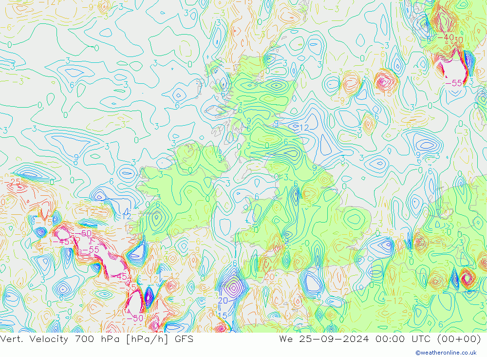 Vert. Velocity 700 гПа GFS ср 25.09.2024 00 UTC