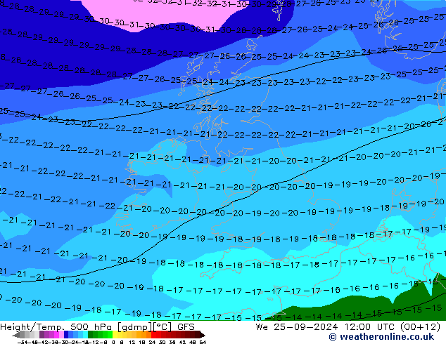 Z500/Rain (+SLP)/Z850 GFS mié 25.09.2024 12 UTC