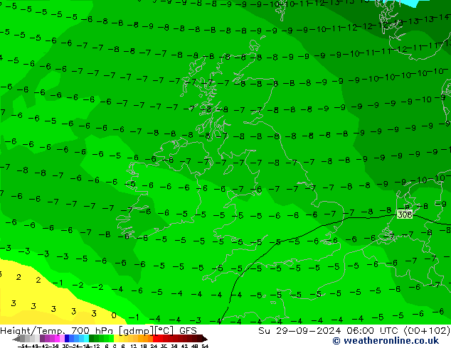 Height/Temp. 700 гПа GFS Вс 29.09.2024 06 UTC