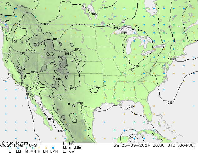 Cloud layer GFS Qua 25.09.2024 06 UTC