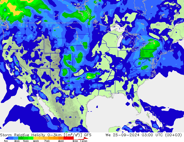 Storm Relative Helicity GFS We 25.09.2024 03 UTC