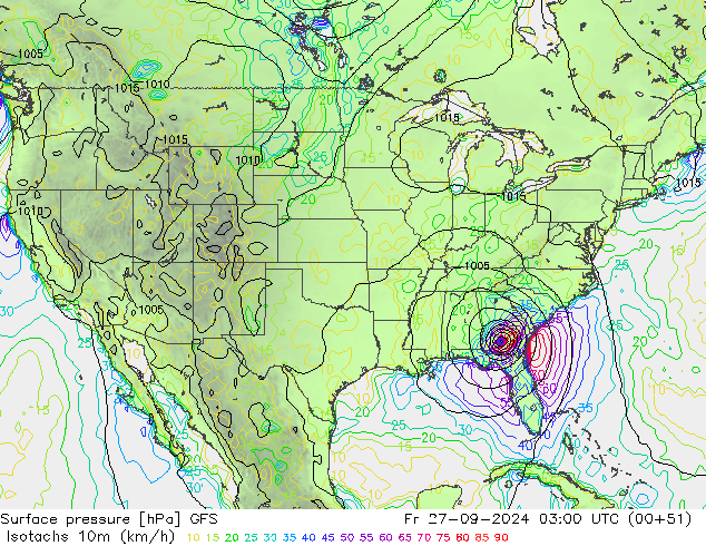 Isotachs (kph) GFS Sex 27.09.2024 03 UTC