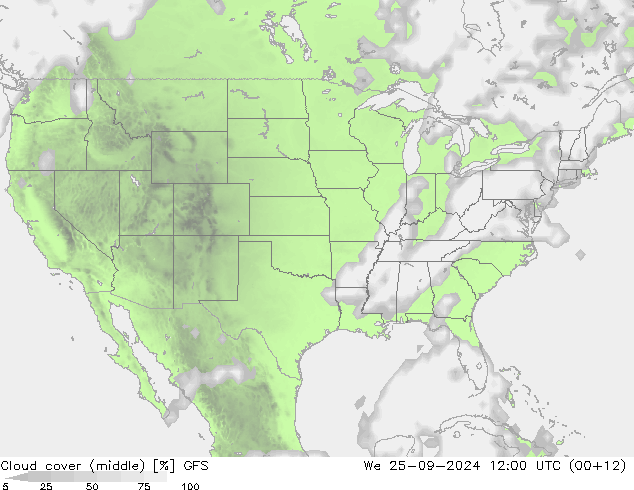 Cloud cover (middle) GFS We 25.09.2024 12 UTC