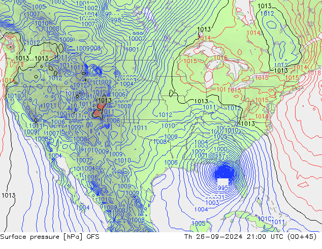 Atmosférický tlak GFS Čt 26.09.2024 21 UTC