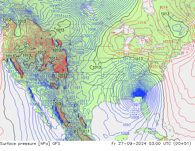 Pressione al suolo GFS ven 27.09.2024 03 UTC